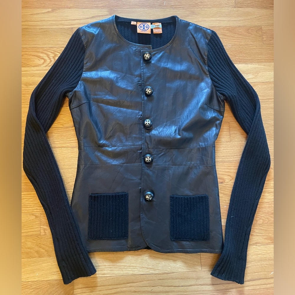 Tory Burch Cashmere and Leather Sweater Jacket